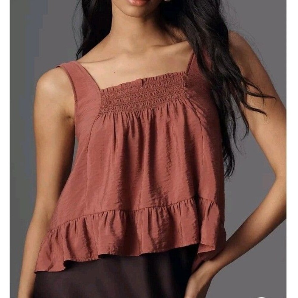 NEW Maeve Smocked Ruffle-Hem Swing Tank Top Women's Size XL Mauve